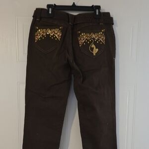 Baby Phat Dark Brown Boot Cut Jeans with Gold Details